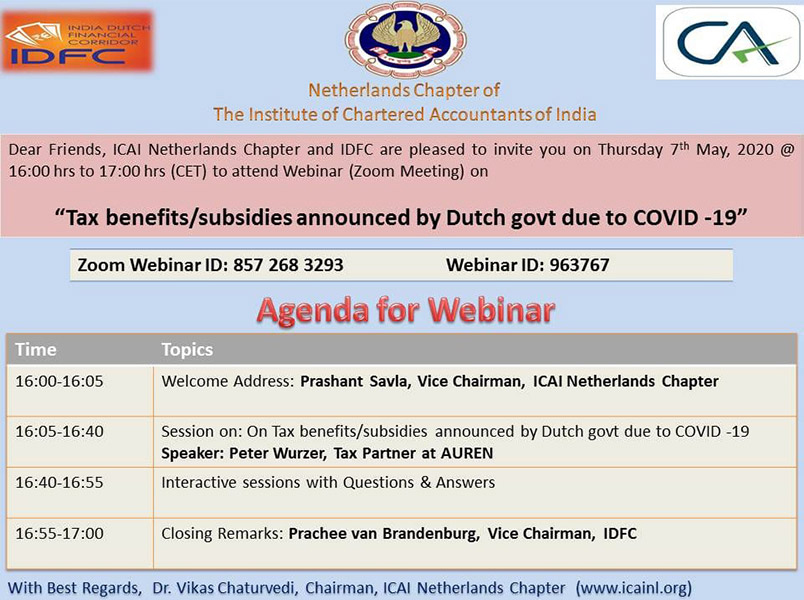 Tax Benefits/Subisidies announced by Dutch Government during COVID 19